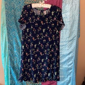 Navy Floral Ruffle Hem Sun Dress